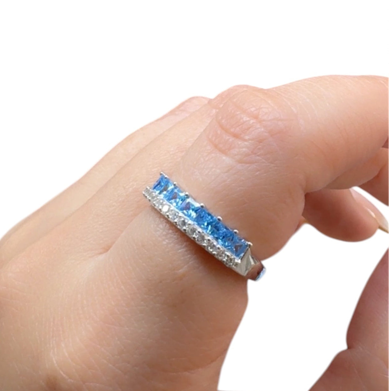 Aquamarine Zircon Silver Ring