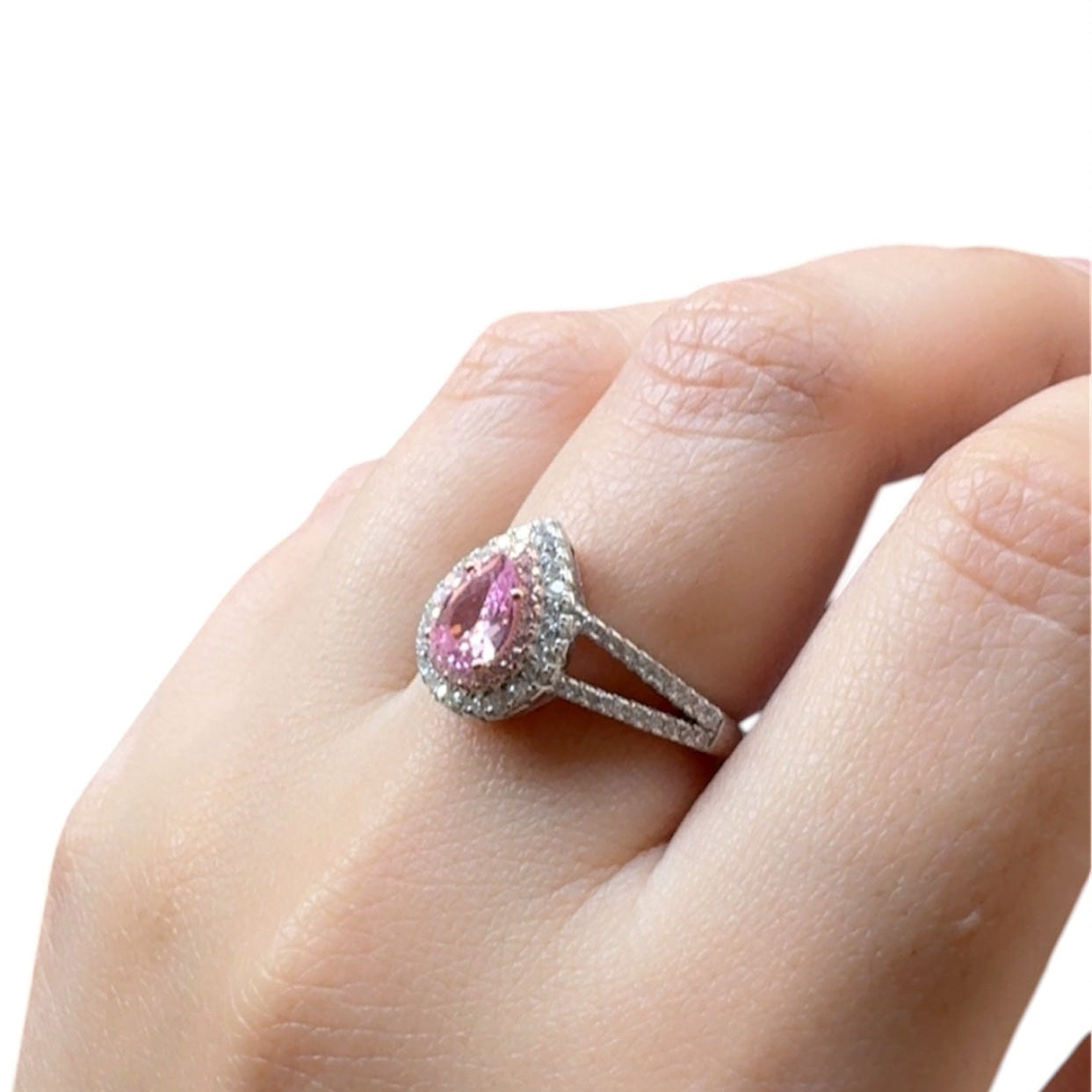 Rose Quartz Zircon Silver Ring