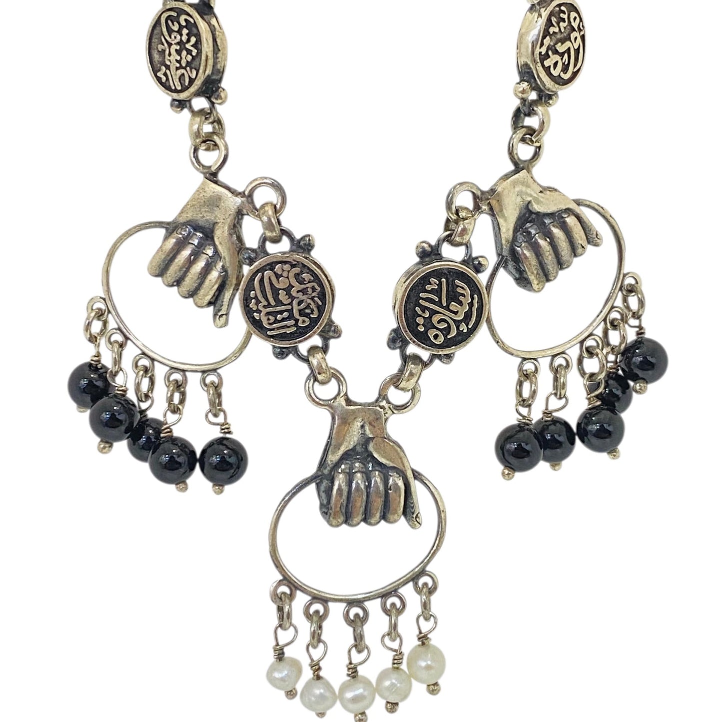 ARABIC PEARL & ONYX NECKLACE (موده ، سعاده ، مكانك في القلب ، عشق)