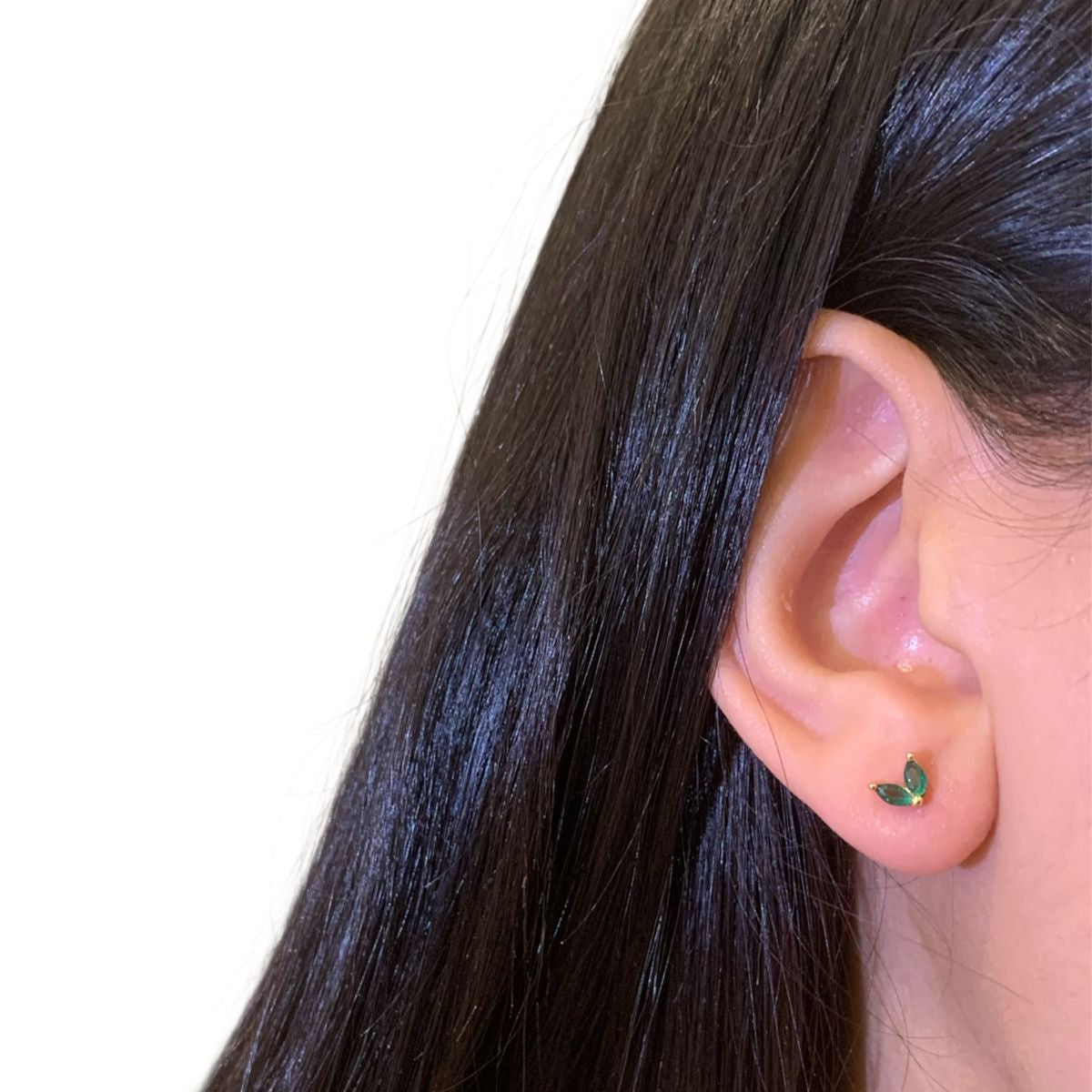 Emerald Stud Earring (Gold Plated Sterling Silver Earring)