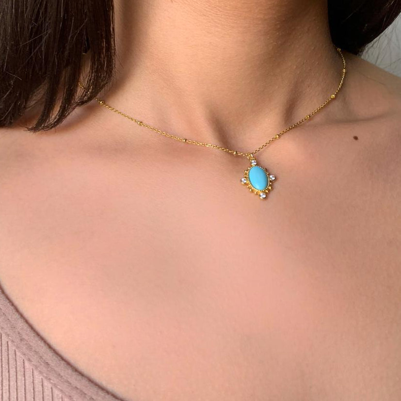 Turquoise Necklace (Gold Plated Sterling Silver Necklace)