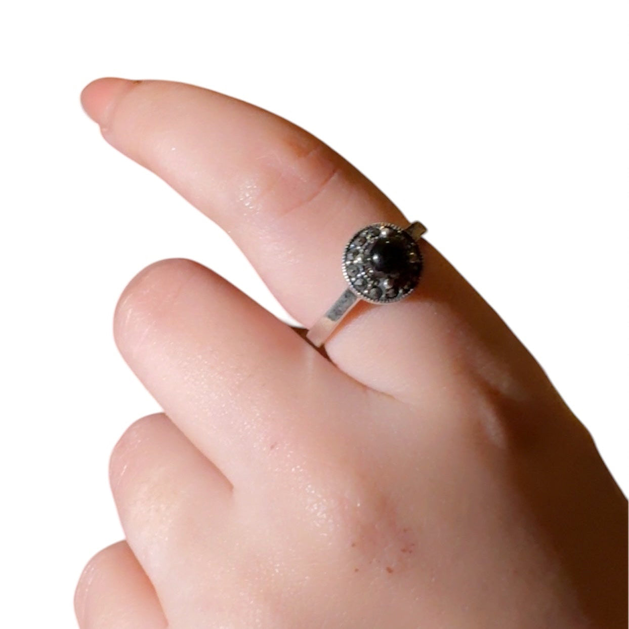Onyx Marcasite Silver Ring