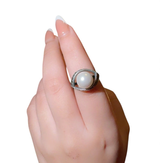 Pearl Stone Marcasite Silver Ring