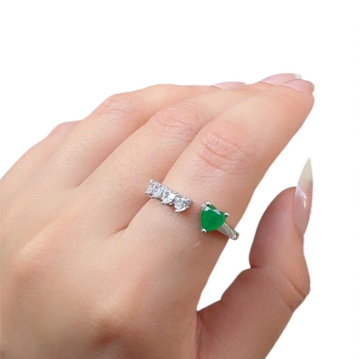Heart Emerald Zircon Ring