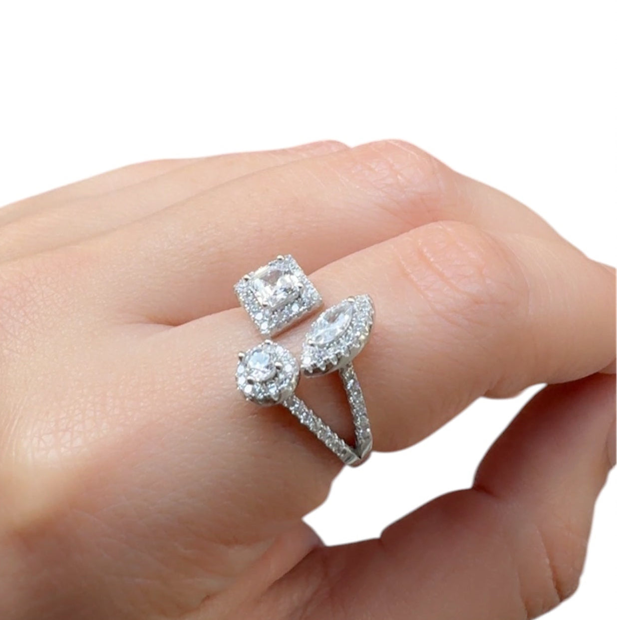 Triple Zircon Silver Ring