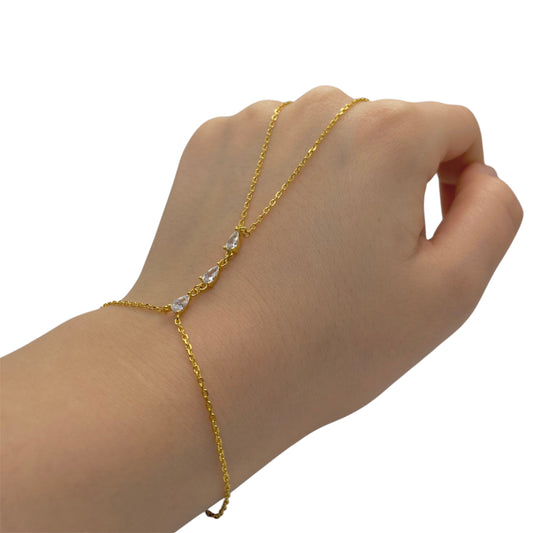Triple Drop Zircon (Gold Plated Sterling Silver Hand Chain)