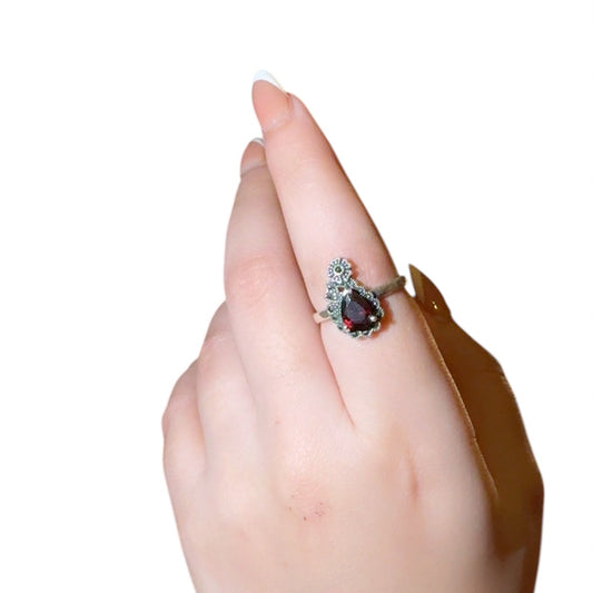 Ruby Stone Marcasite Silver Ring