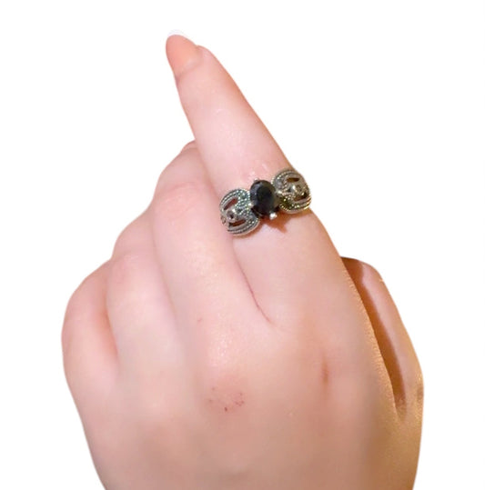 Onyx Marcasite Silver Ring