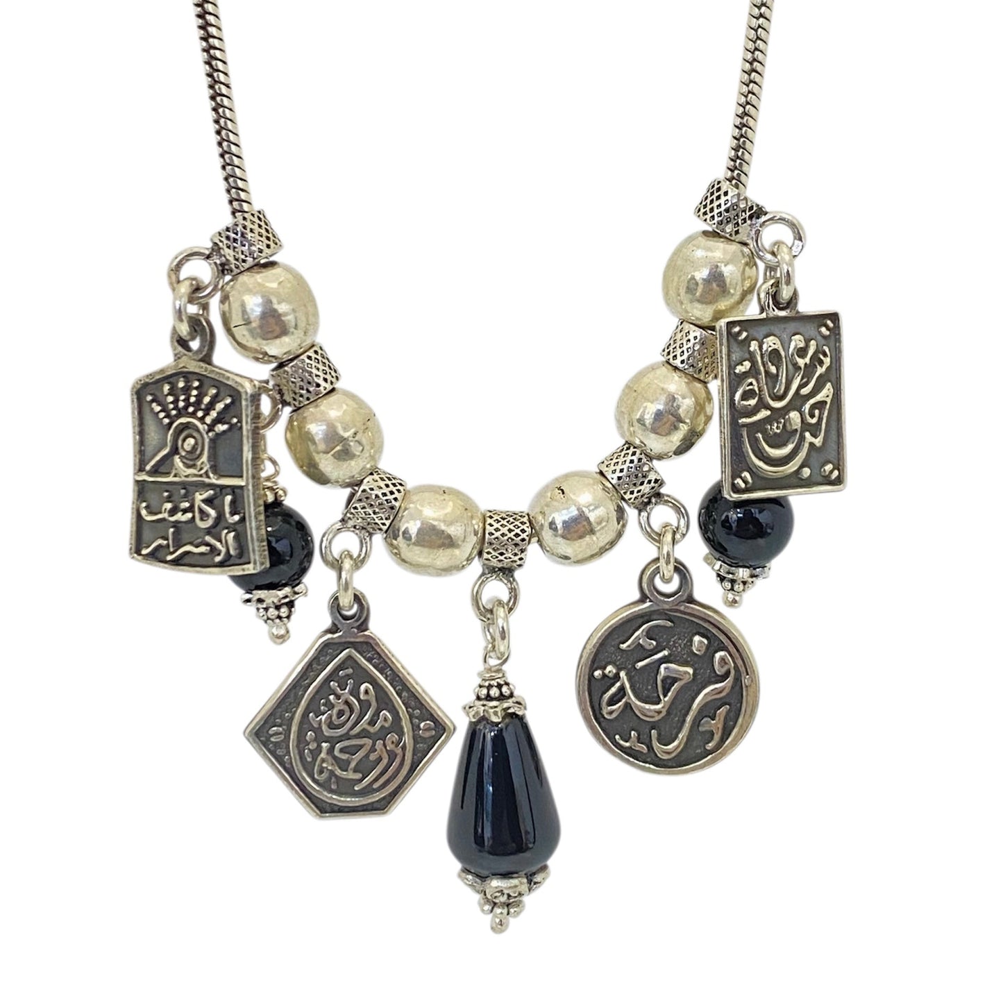 ARABIC ONYX NECKLACE (سعادة و حب ، فرحة ، مودة و رحمة ، يا كاشف الاسرار)