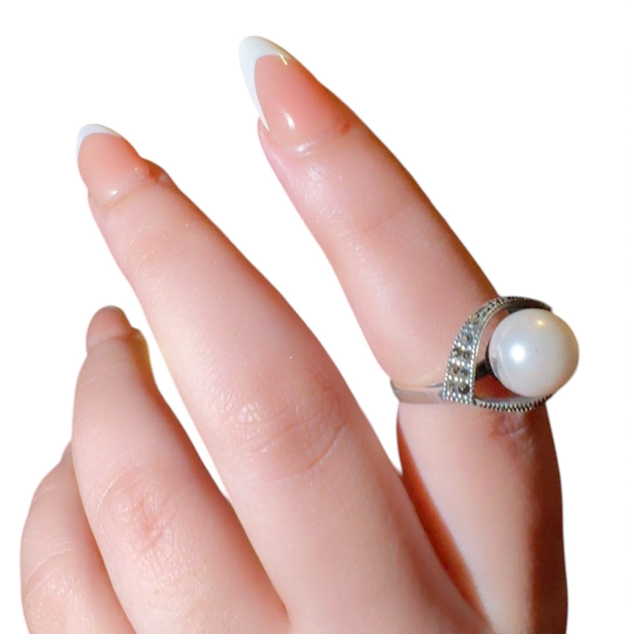 Pearl Stone Marcasite Silver Ring