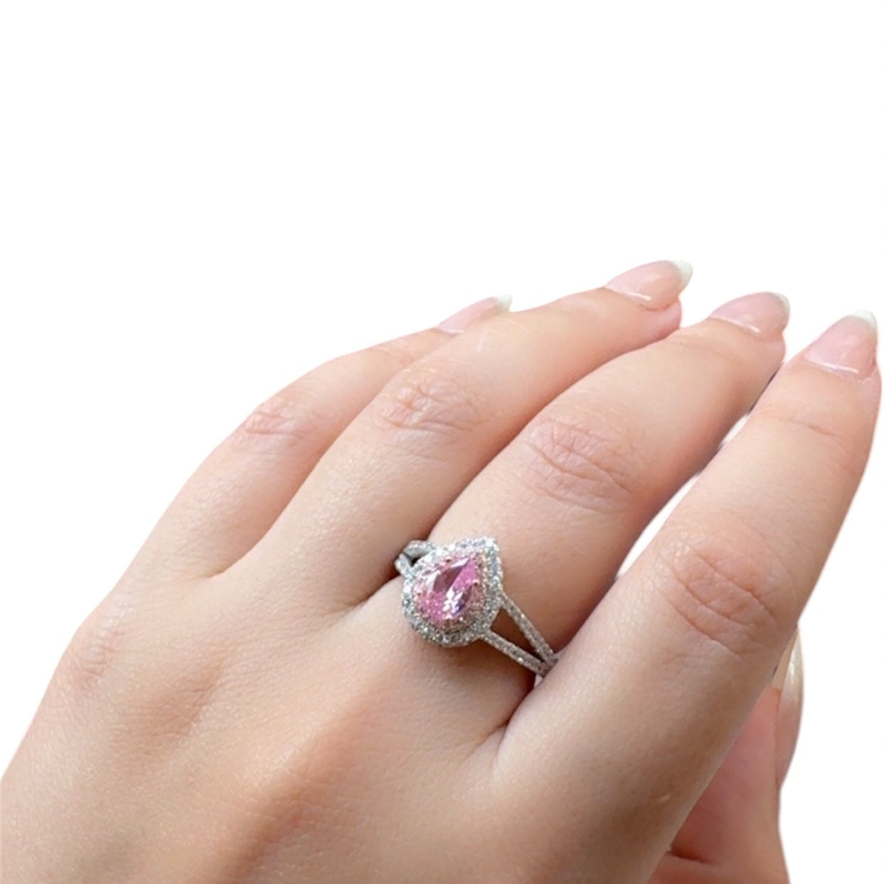 Rose Quartz Zircon Silver Ring