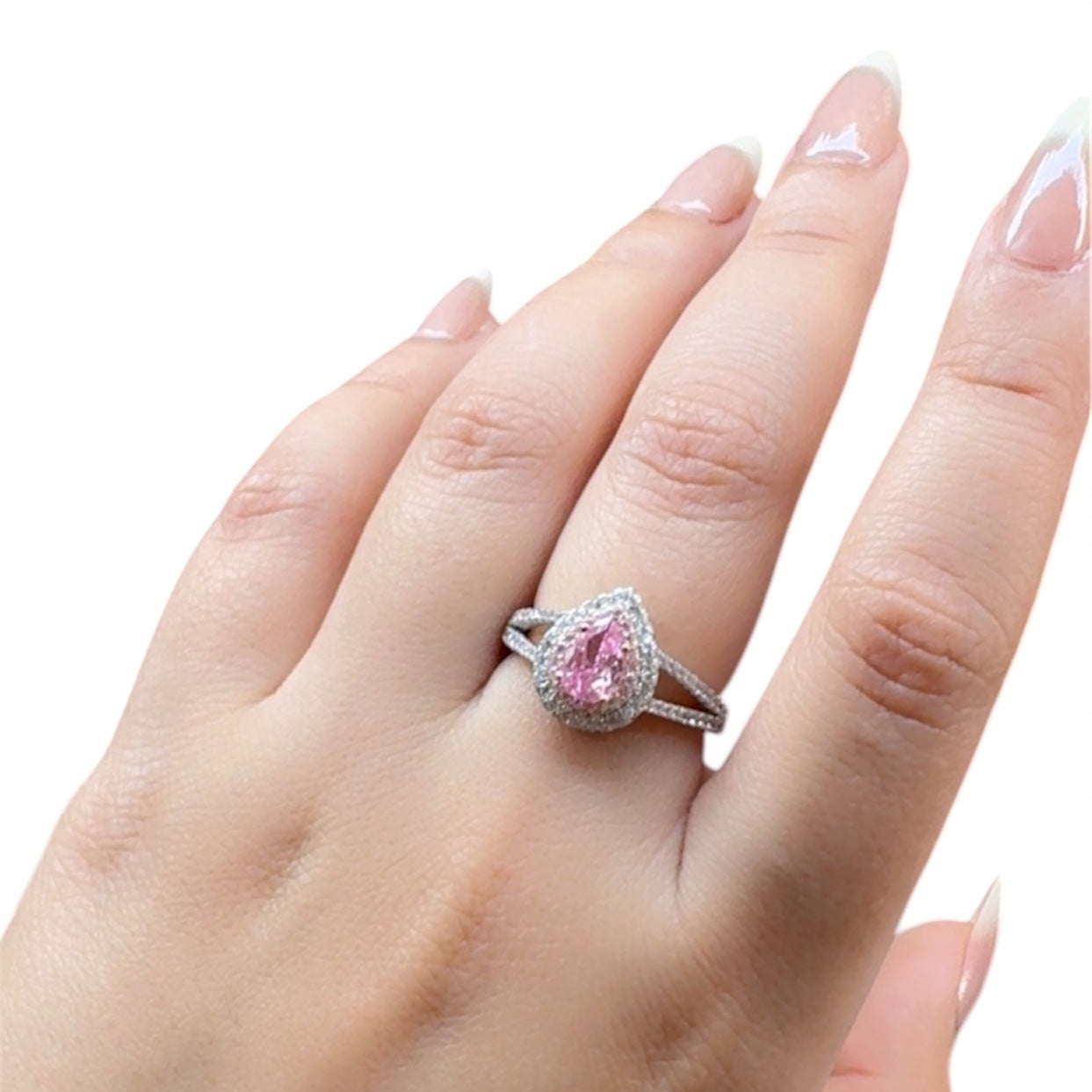 Rose Quartz Zircon Silver Ring