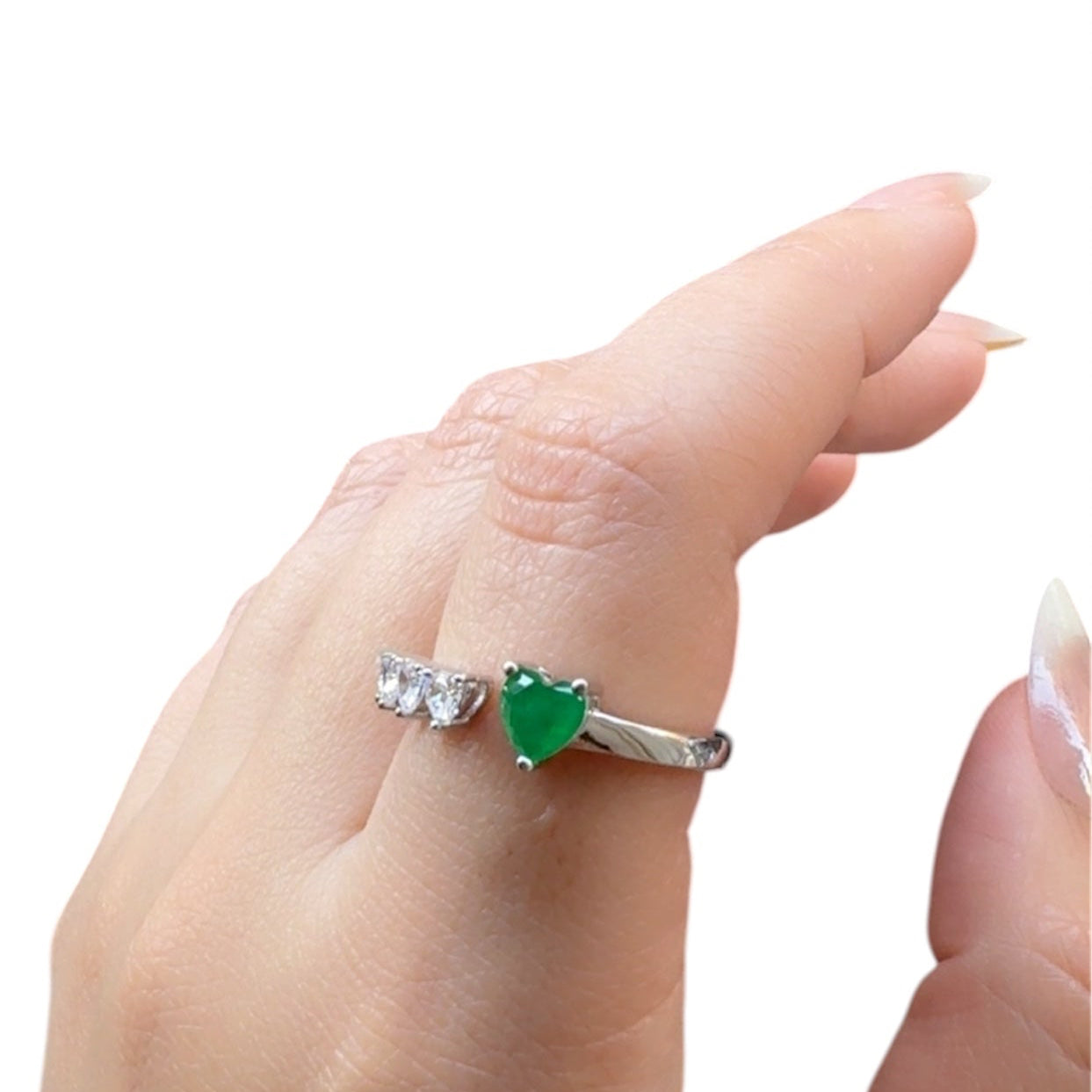 Heart Emerald Zircon Ring
