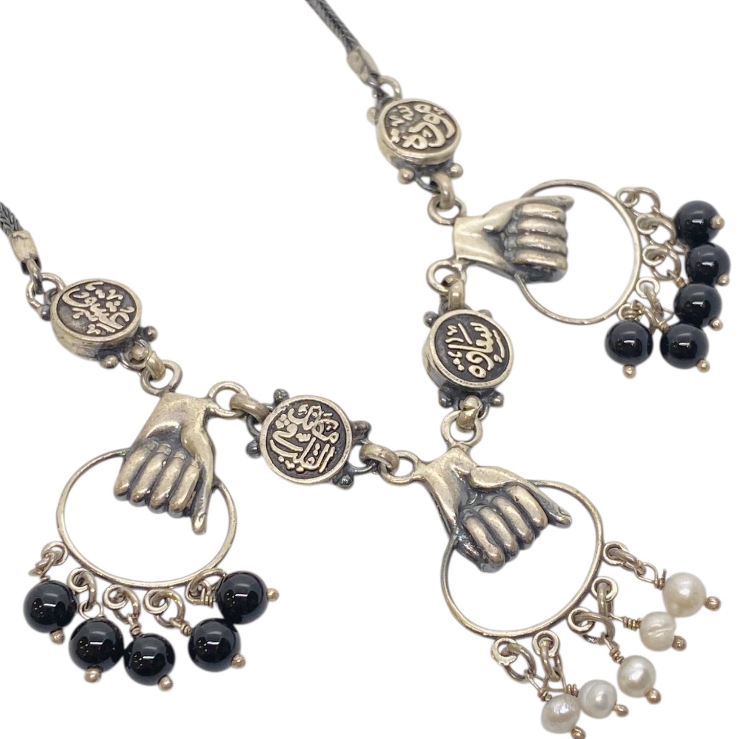 ARABIC PEARL & ONYX NECKLACE (موده ، سعاده ، مكانك في القلب ، عشق)