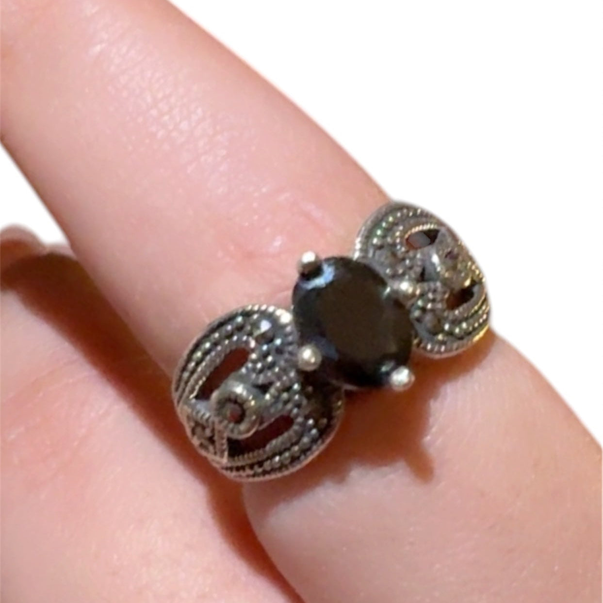 Onyx Marcasite Silver Ring