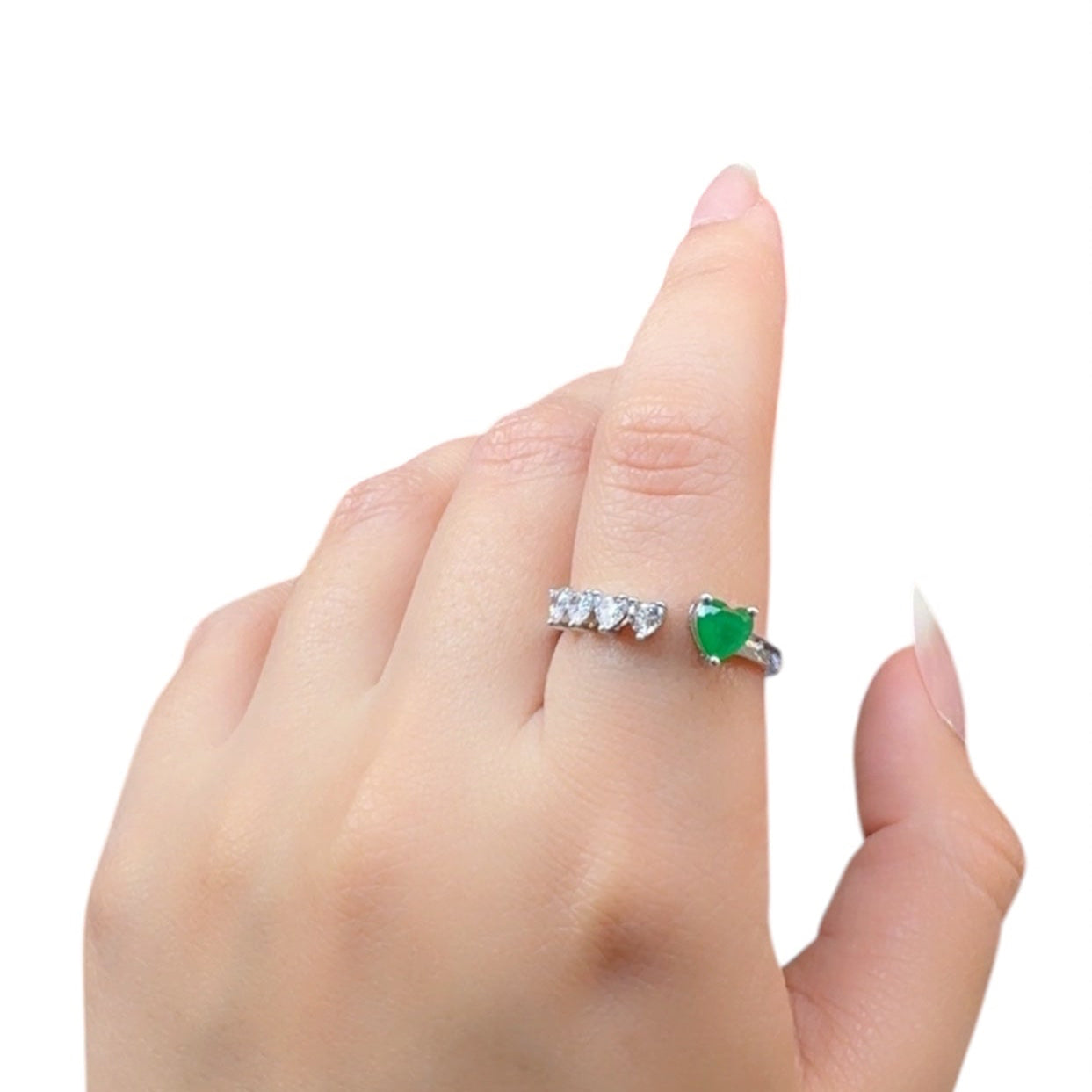 Heart Emerald Zircon Ring