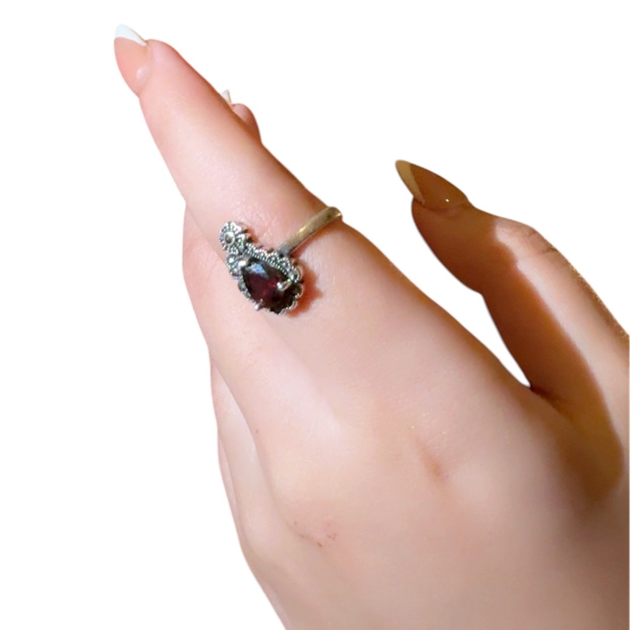 Ruby Stone Marcasite Silver Ring