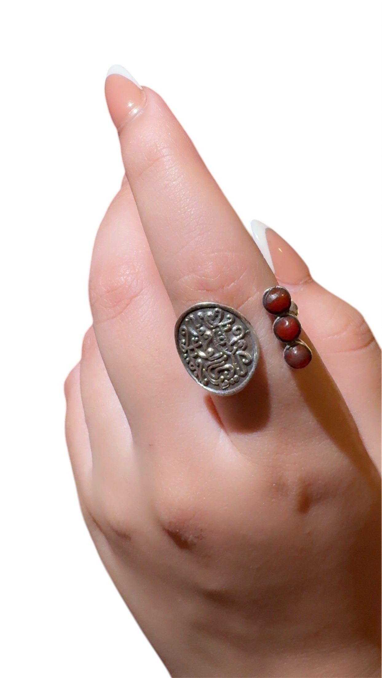 Triple Aqiq Stone Silver Ring