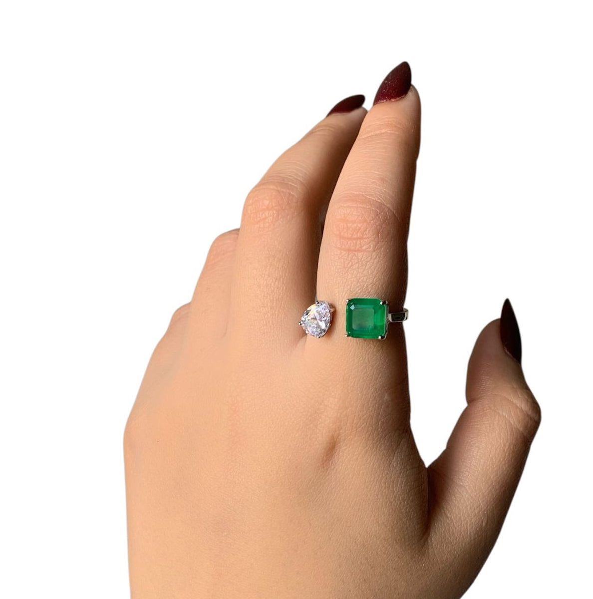 Emerald Duo Zircon Ring