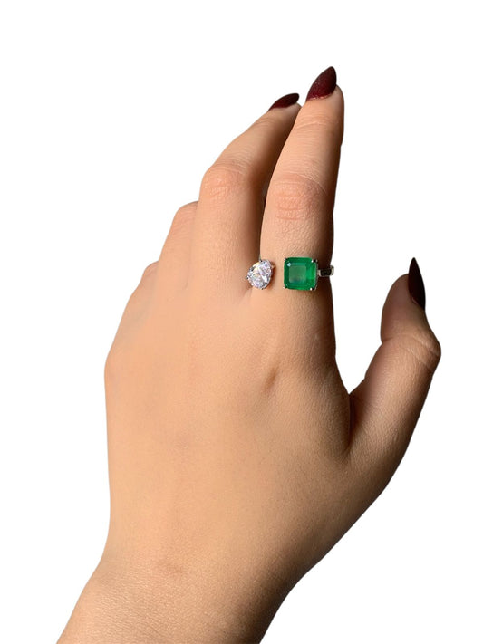 Emerald Duo Zircon Ring
