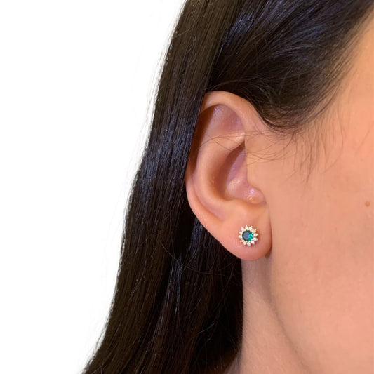 Emerald Stud Zircon Earring (Gold Plated Sterling Silver Earring)