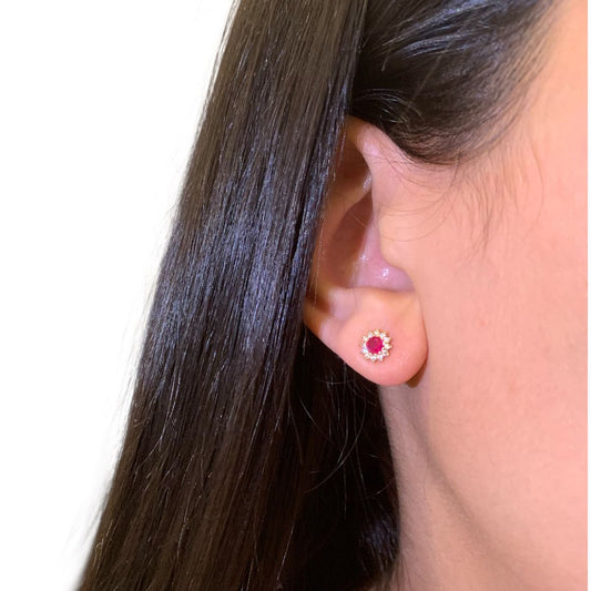 Ruby Stud Earring (Gold Plated Sterling Silver Earring)