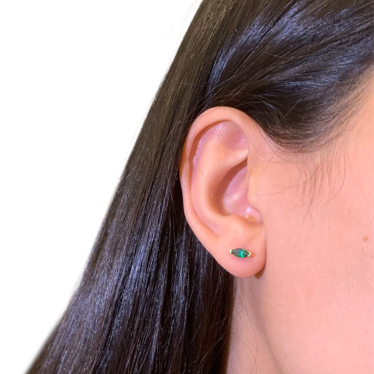 Emerald Stud Earring (Gold Plated Sterling Silver Earring)