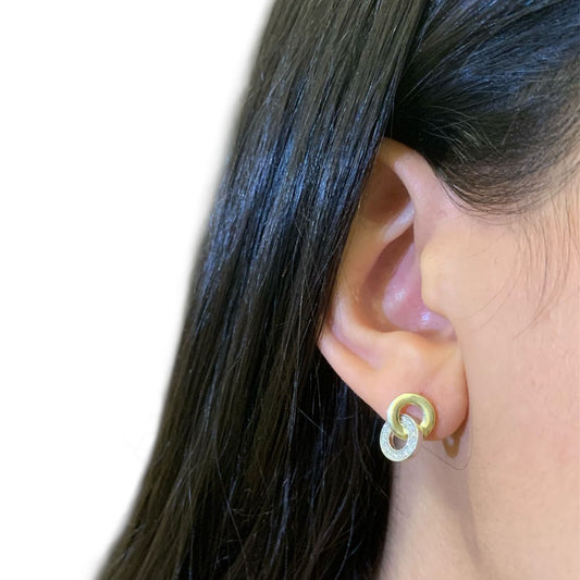 Duo circle Zircon Earring (Gold Plated Sterling Silver Earring)