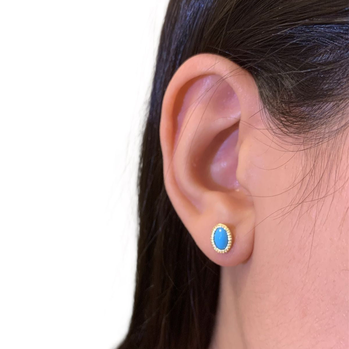 Turquoise Stud Earring (Gold Plated Sterling Silver Earring)