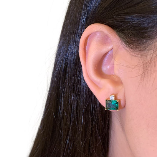 Emerald Mystery Earring (Gold Plated Sterling Silver Earring)