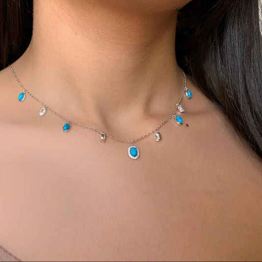 Dropped Turquoise Zircon Necklace